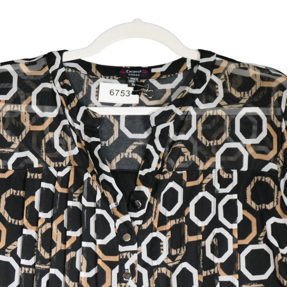 Cocomo Tunic Blouse Womens 3X Black Mesh Lined Peasant Top Boho Relaxed Geo - Picture 3 of 8